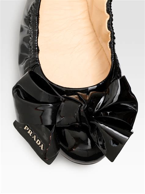 prada black cap toe bow detail ballet flats|PRADA Nappa Vernice Cap Toe Logo Bow Ballerina Flats 38.5 .